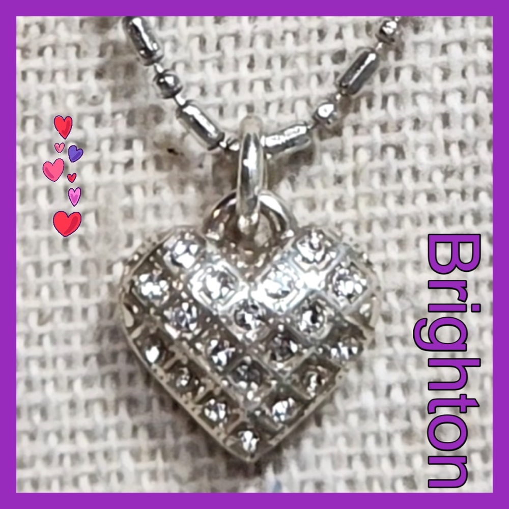 💜Brighton Dainty Silver Heart Pendant Necklace w/ Tiny Swarovski Stones